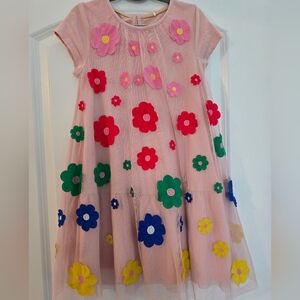 Mini Boden Pink Dress with Colorful Floral Appliqués